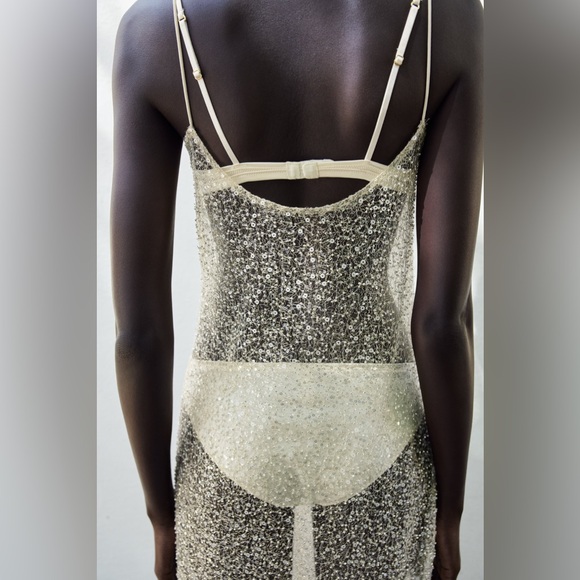 ZARA ~ BEADED SEQUIN FITTED DRESS - Picture 6 of 15